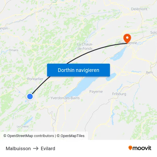 Malbuisson to Evilard map