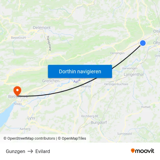 Gunzgen to Evilard map