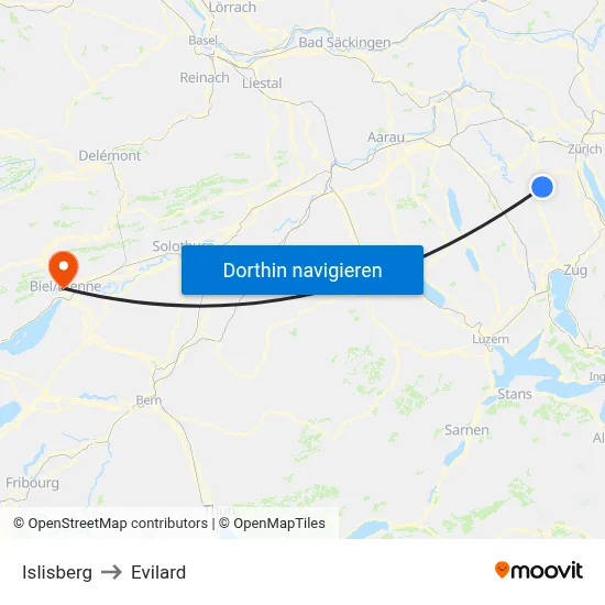 Islisberg to Evilard map