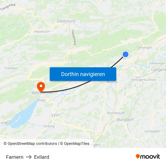Farnern to Evilard map