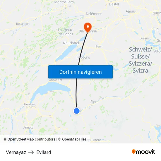 Vernayaz to Evilard map