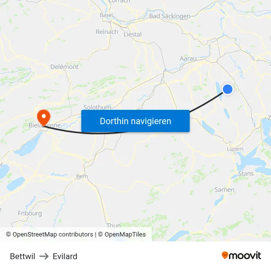 Bettwil to Evilard map