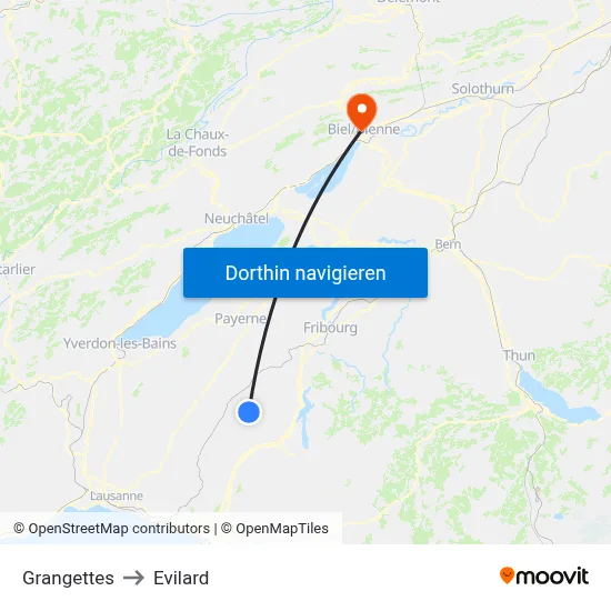 Grangettes to Evilard map