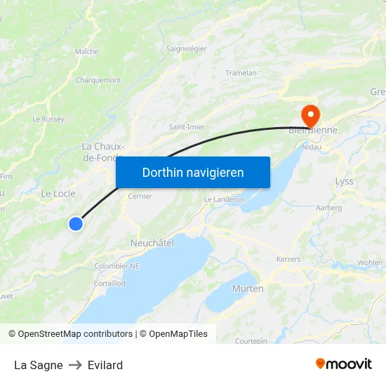 La Sagne to Evilard map