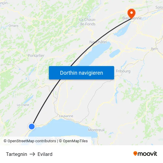 Tartegnin to Evilard map