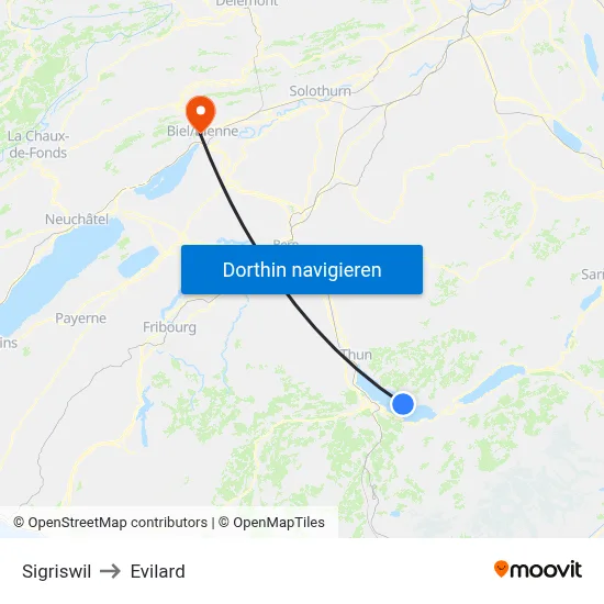 Sigriswil to Evilard map