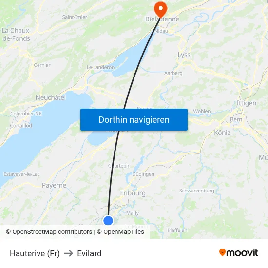 Hauterive (Fr) to Evilard map