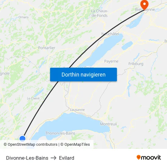 Divonne-Les-Bains to Evilard map