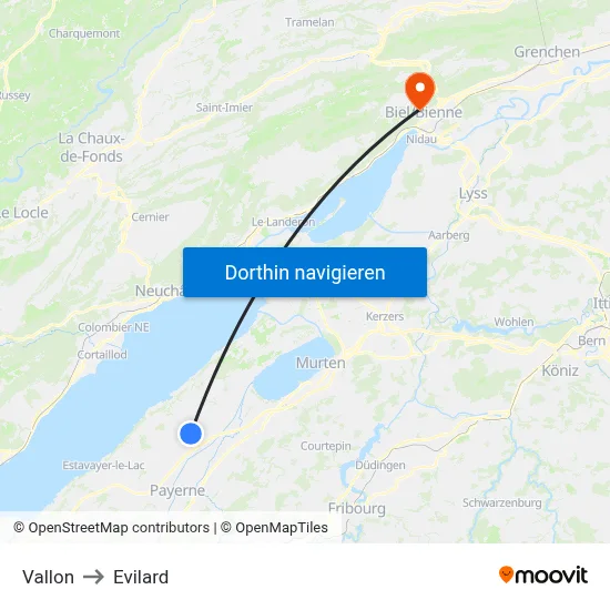Vallon to Evilard map