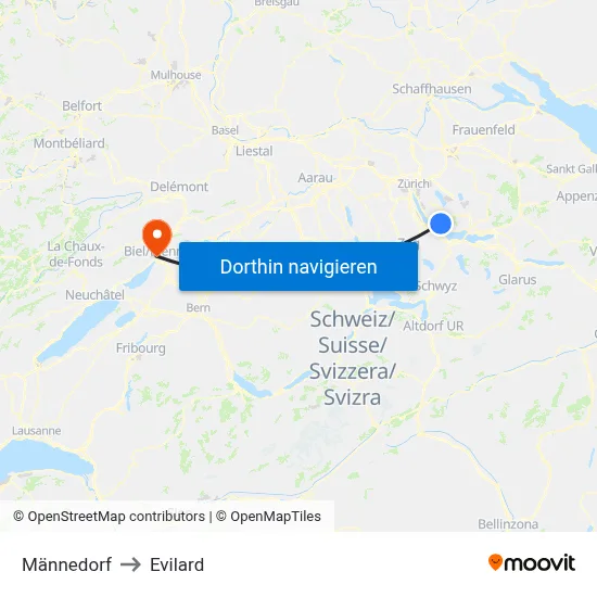 Männedorf to Evilard map