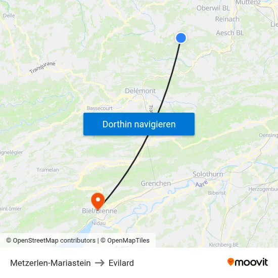 Metzerlen-Mariastein to Evilard map