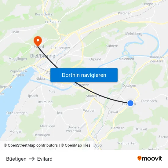 Büetigen to Evilard map