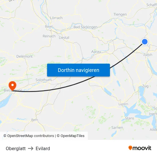 Oberglatt to Evilard map