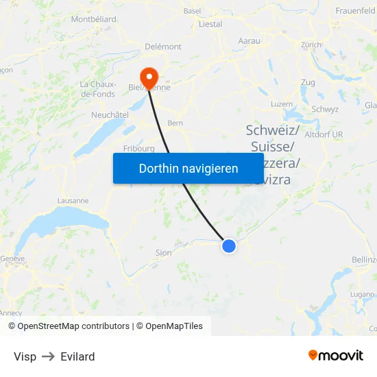 Visp to Evilard map