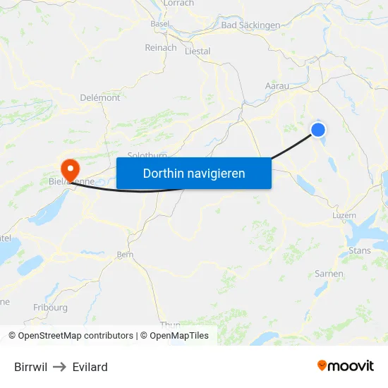 Birrwil to Evilard map