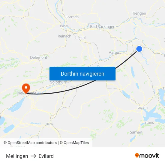 Mellingen to Evilard map