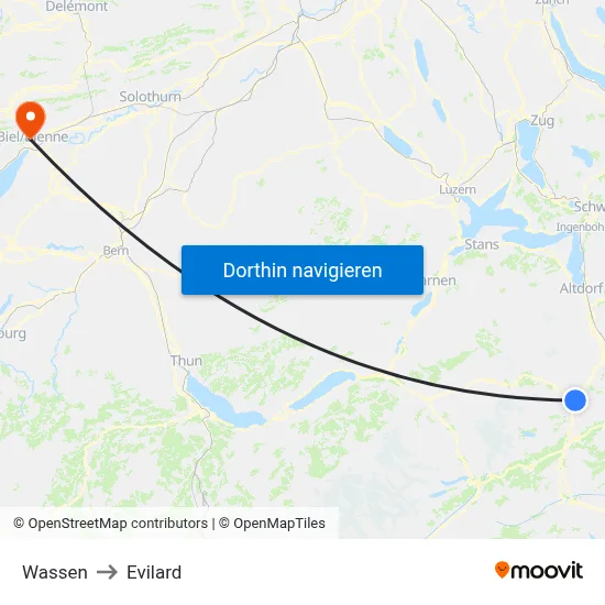 Wassen to Evilard map