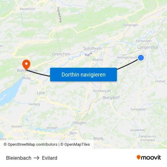 Bleienbach to Evilard map