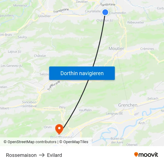 Rossemaison to Evilard map