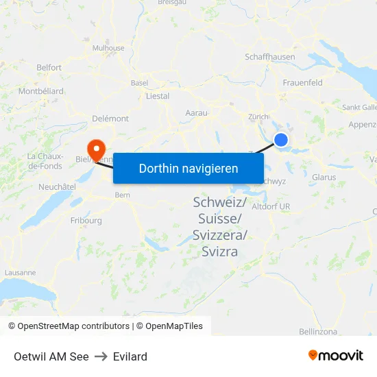 Oetwil AM See to Evilard map