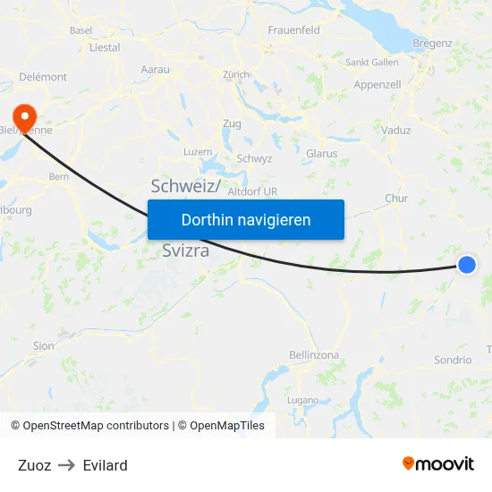 Zuoz to Evilard map
