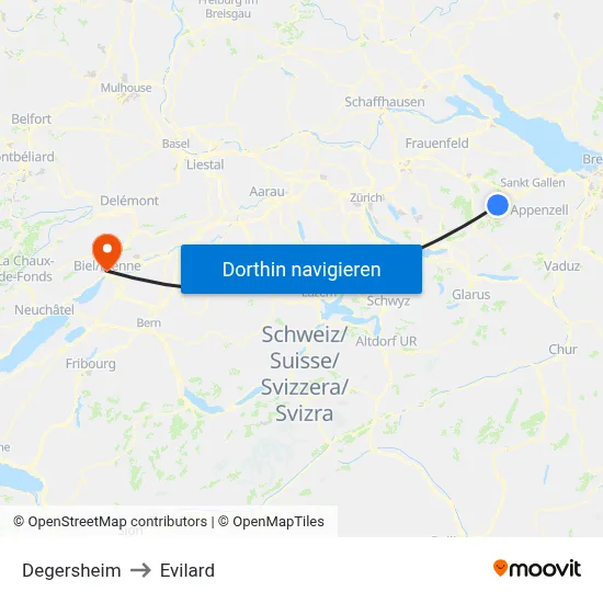 Degersheim to Evilard map