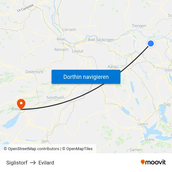 Siglistorf to Evilard map