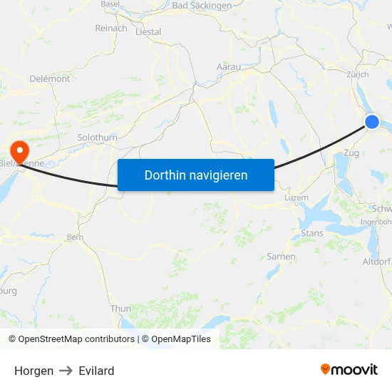 Horgen to Evilard map