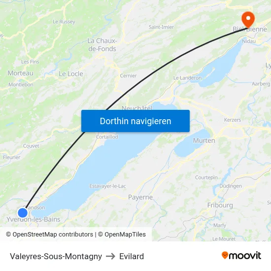 Valeyres-Sous-Montagny to Evilard map