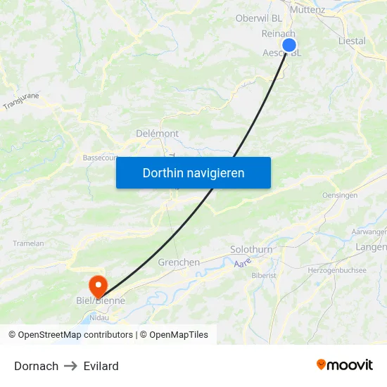 Dornach to Evilard map