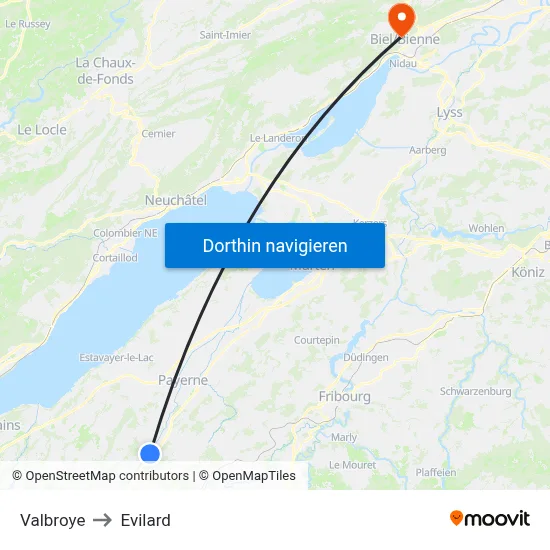 Valbroye to Evilard map