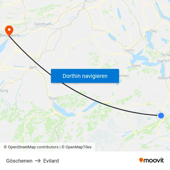 Göschenen to Evilard map