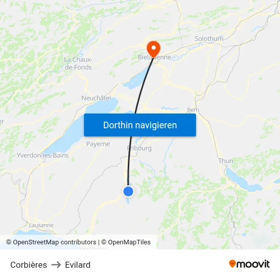 Corbières to Evilard map