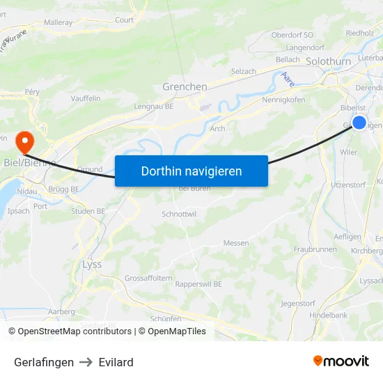 Gerlafingen to Evilard map