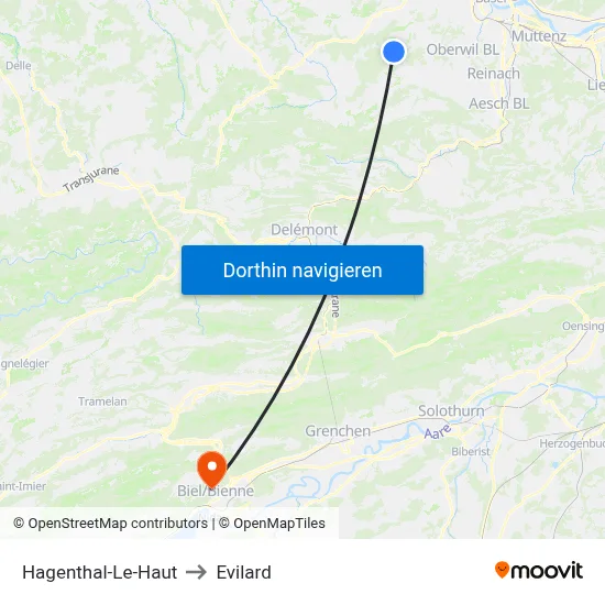 Hagenthal-Le-Haut to Evilard map