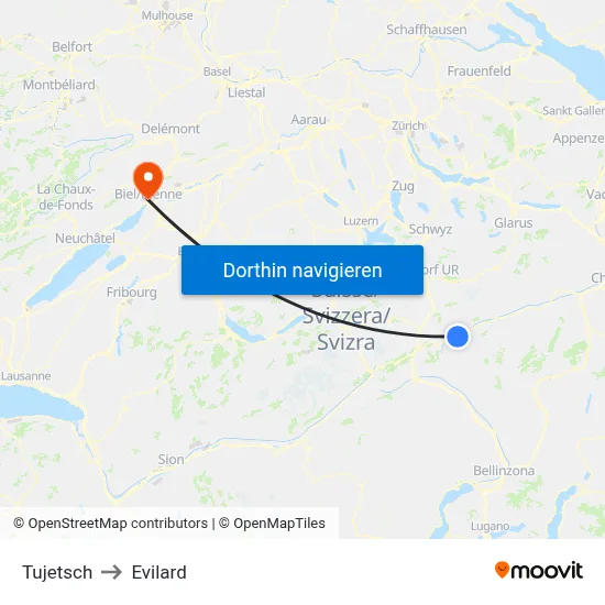 Tujetsch to Evilard map