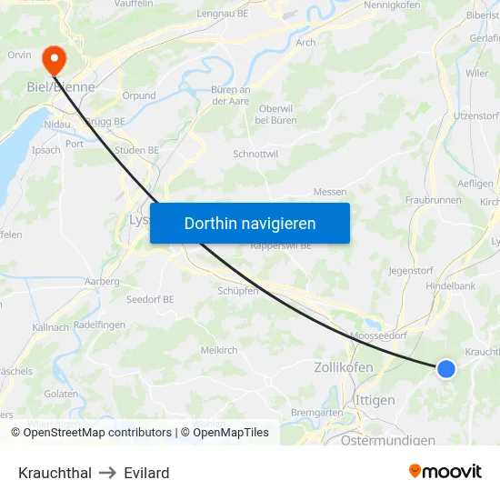 Krauchthal to Evilard map