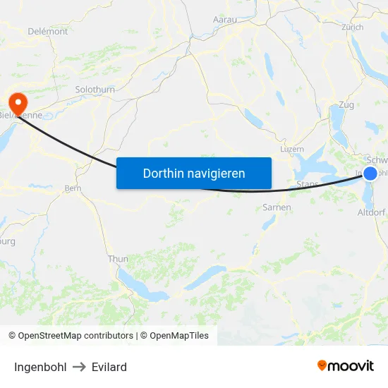 Ingenbohl to Evilard map