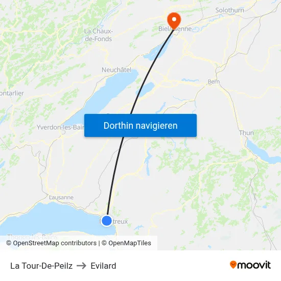 La Tour-De-Peilz to Evilard map