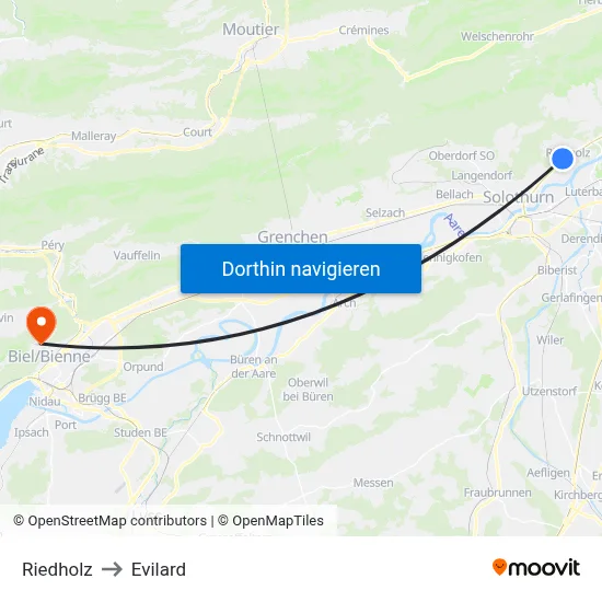 Riedholz to Evilard map