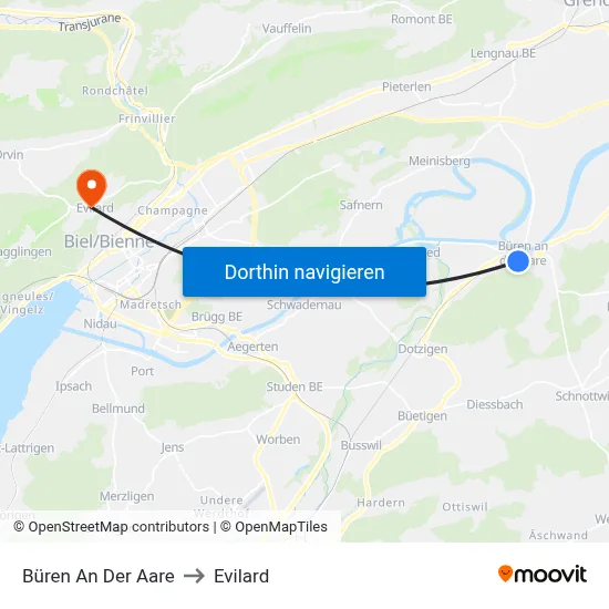 Büren An Der Aare to Evilard map