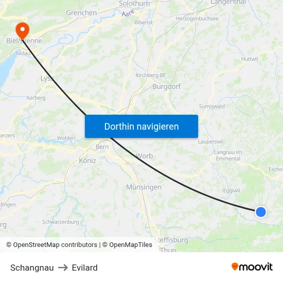 Schangnau to Evilard map