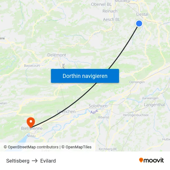 Seltisberg to Evilard map