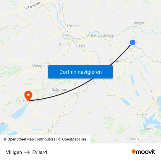 Villigen to Evilard map