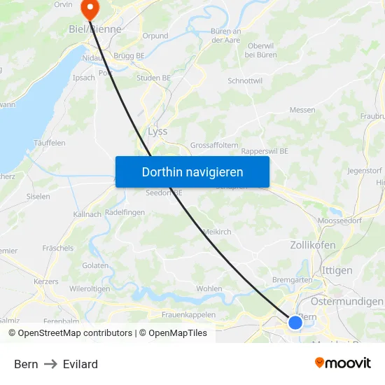 Bern to Evilard map