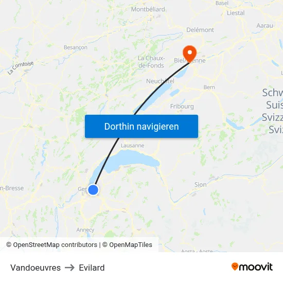 Vandoeuvres to Evilard map