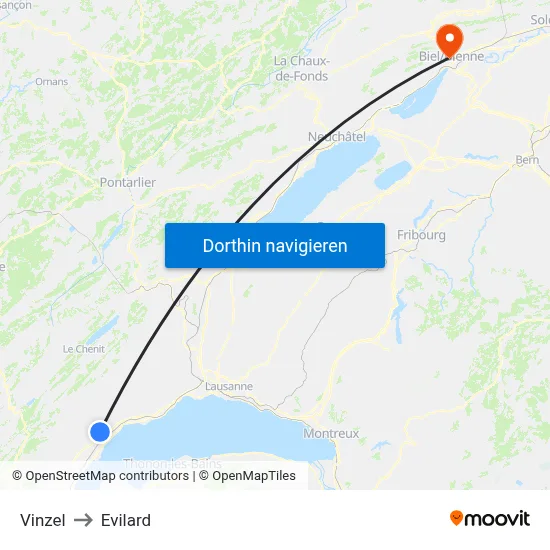 Vinzel to Evilard map