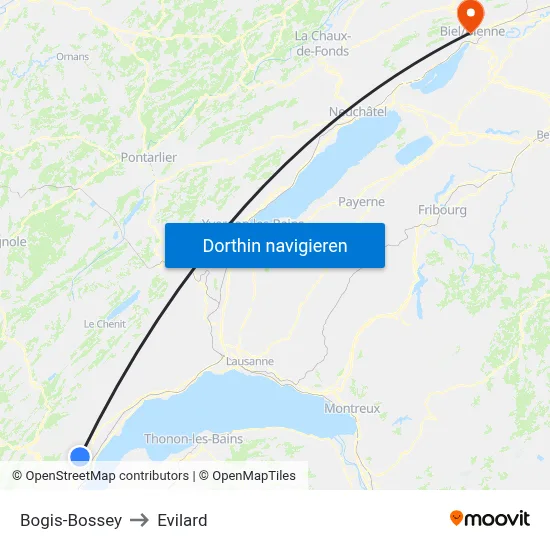 Bogis-Bossey to Evilard map