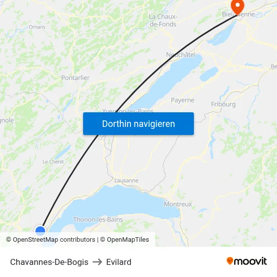Chavannes-De-Bogis to Evilard map