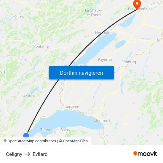Céligny to Evilard map
